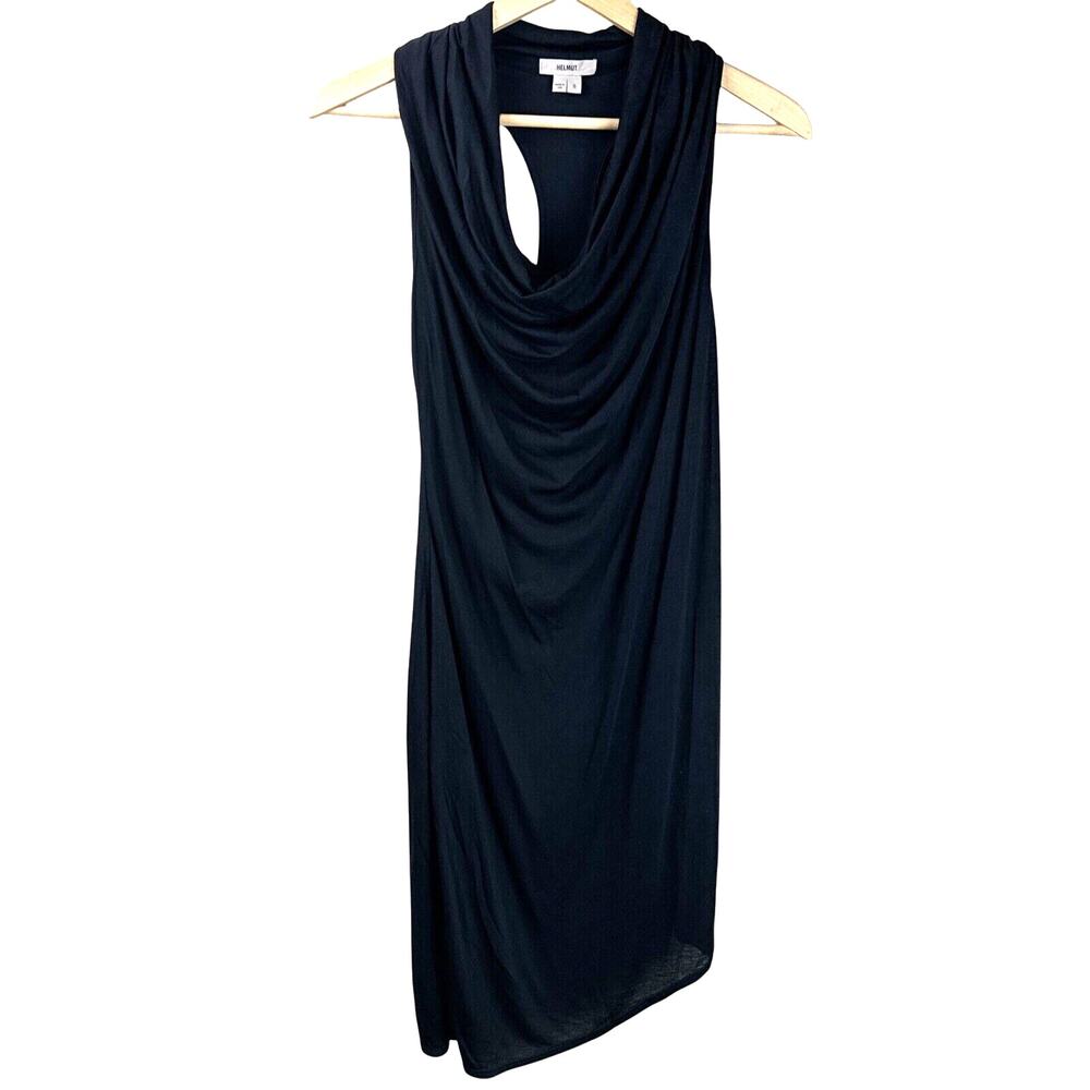 Helmut Dress S‎ Black Racerback Cowl Classic Classy Modal Asymmetrical Sexy LBD